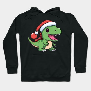 Kawaii T-Rex Dinosaur in Christmas Hat - Perfect for Dino Lovers Hoodie